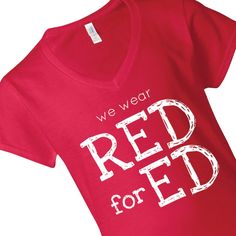 Every time you wear one of these teacher T-shirts, you're standing up for our students, schools and educators! Printed with "We Wear Red for Ed," these soft and comfy T-shirts are a must-have for teacher gifts. Beyond this, administrators could stock up and use as giveaways or sell to parents for a school fundraiser. By wearing Red for Ed, you're raising your voice, protecting public schools and supporting each and every student! © OTC

o Fits sizes 22-26
o Brand Gildan
o Short sleeve
o Pre Teacher T Shirts, Wear Red, School Fundraisers, Teacher Tshirts, Fitted Silhouette, Wearing Red, Your Voice, Public School, Shirt Ideas