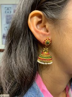 Temple Jewellery - 22K Gold 'Peacock' Jhumkas (Buttalu) - Gold Dangle Earrings with Beads & Pearls - 235-GJH2210 in 19.350 Grams Buttalu Gold, Earrings With Beads, Gold Peacock, Gold Dangle Earrings