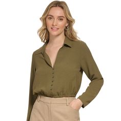 ** New With Tags, Perfect Condition Add To A Pair Of High Waisted Wide Leg Pants - Chef’s Kiss Color: Caper (Olive) Add Polish To Any Ensemble With This On Trend Cropped Blouse By Calvin Klein X-Fit Cropped Silhouette; Elastic At Hem Polyester (45% Recycled) Khaki Collared Top For Office, Khaki Fitted Button-up Top, Collared Khaki Top For Office, Khaki Button-up Office Tops, Khaki Button-up Tops For Office, Fitted Trendy Calvin Klein Tops, Trendy Calvin Klein Top For Fall, Trendy Fitted Calvin Klein Tops, Trendy Calvin Klein Tops For Fall