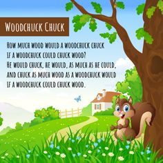 an image of a squirrel in the woods with a quote about woodchuck chuck