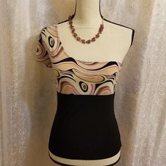 Gorgeous One Shoulder Strap Top In Fine Knit Fabric With Slits In One Shoulder Sleeve, In Multi Color Of Black, Pink Brown, Taupe And White. Made Of 92% Poly And 8% Spandex. Bust: 17" Up To 22-1/2" If Stretches. Waist: 15"-19" If Stretches. Length: 21". Fitted Multicolor Asymmetrical Top, Pink Fitted Top With Asymmetrical Neckline, Fitted Pink Top With Asymmetrical Neckline, Pink Tops With Asymmetrical Neckline, Asymmetrical Multicolor Tops For Party, Fitted Multicolor One Shoulder Top, Chic One-shoulder Multicolor Top, Chic Multicolor One-shoulder Top, Pink Fitted Asymmetrical Top