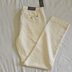 Polo Ralph Lauren Slim Fit Pants New With Tag Business Casual Cream Straight Leg Bottoms, Cream Straight Leg Bottoms For Business Casual, Cream Casual Pants For Business Casual, Casual Cream Pants For Business Casual, Cream Straight Leg Pants For Business Casual, Cream Trousers For Business Casual, Classic Cream Tapered Leg Bottoms, Cream Tapered Leg Bottoms With Welt Pockets, Classic Cream Straight Leg Bottoms