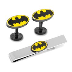 Batman Transparent Enamel Cufflinks and Tie Bar Gift Set Image 1 Batman Cufflinks, Dc Comics Collection, Batman Gifts, Superhero Fashion, Silver Tie, Bar Gifts, Tie Bar, Wellness Gifts, Yellow And Black