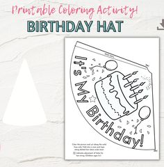 a birthday hat with the words happy birthday on it and an image of a cake