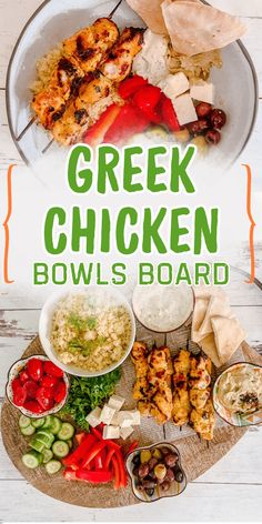 the cover of greek chicken bowls board