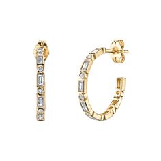 Gold & Diamond Baguette and Round Bezel Medium Hoops - Sydney Evan Fine Jewelry Diamond Baguette, Bezel Necklace, Gold Jewelry Earrings, Sydney Evan, Gold Necklaces, Diamond Hoop Earrings, Girly Jewelry, Bezel Diamond, Diamond Fashion