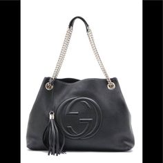 Gucci Soho Medium Black Double Leather Chain Shoulder Bag Shoulder Strap Drop 10.5”.Come With No Dust Bag ,Gift Never Used Gucci Shoulder Bag With Leather Trim And Double Handle, Gucci Leather Hobo Bag With Gold-tone Hardware, Gucci Pouch, Gucci Double Handle Bags With Gold-tone Hardware, High-end Black Gucci Shoulder Bag, Canvas Leather Tote, Gucci Soho, Vintage Tote Bag, Gucci Tote Bag