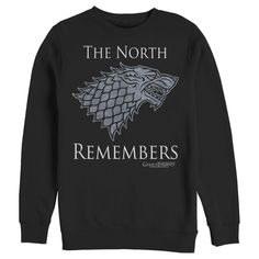 Winter is coming! Don't find yourself out in the cold without one of these officially licensed Game of Thrones styles! Even the White Walkers will seem friendlier if you're wearing a fun GOT design. Celebrate the award-winning television series, Game of Thrones, with this North Remembers Symbol Men's Graphic Crewneck Sweatshirt featuring the phrase: " The North Remembers," along with the emblematic wolf of House Stark. The night may be dark and full of terrors, but that doesn't mean your fashion Game Of Thrones Sweatshirt, Game Of Thrones Shirts, The North Remembers, White Walker, House Stark, Pull Over Hoodie, Man Games, Shirt Store, Graphic Crewneck Sweatshirt