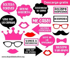 some pink and black speech bubbles with different types of lips, mustaches and glasses