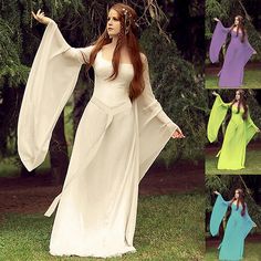 Retro Vintage Medieval Renaissance Vacation Dress Masquerade Outlander Women's Cosplay Costume Carnival Wedding Party Vacation Dress 2023 - US $35.99 Medieval Halloween, Costume Vert, Costume Carnaval, Elf Dress, Langer Rock, Party Gown, Solid Color Dress, Performance Wear, Chiffon Long Sleeve