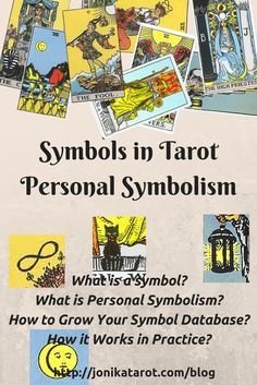 a poster with some pictures on it and the words, symbols in tarot personal symbolism