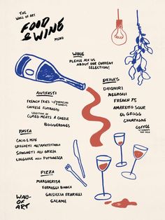 a poster with different types of wine and other things to drink on it's side