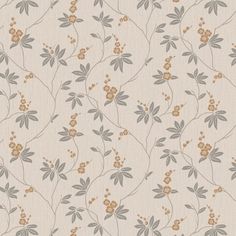 an image of a wallpaper with flowers and leaves on the back ground, in grey and gold colors