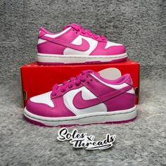 Item: Nike Dunk Low (Ps) Active Fuchsia White Sneakers Preschool Style Code: Fj0705-100 Condition: 100% Authentic. Brand New Never Worn. Box Included With Missing Lid Color: Active Fuchsia/White Seller Notes: -100% Trusted Seller. Your Satisfaction Is Very Important To Me! -Orders Before 11am Pst Will Ship Out Same Day; Orders After 11am Pst Will Ship Out Next Business Day, Guaranteed!(Special Requests Available, Please Ask!) -Shipping From California -Bundles Available!!! -All Sales Are Conside Pink Custom Sneakers With Round Toe For Streetwear, Pink Custom Sneakers With Gum Sole For Streetwear, Pink Gum Sole Sneakers For Streetwear, Nike Pink Skate Shoes For Sports, Pink Nike Skate Shoes For Sports, Nike Pink Low-top Sneakers, Pink Skate Shoes With Rubber Sole And Round Toe, Pink Round Toe Skate Shoes For Streetwear, Nike Custom Pink Sneakers With Gum Sole