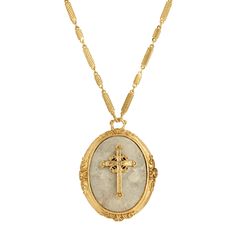 14K Gold Dipped Oval Riverstone Cross Pendant Necklace 30 Inch Gold Cross Jewelry, Symbols Of Faith, Jesus Necklace, Small Bar, Faith Jewelry, 1928 Jewelry, Catholic Jewelry, Family Necklace, Coin Pendant Necklace