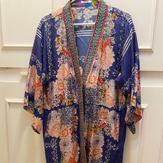 One Of A Kind Kimono Nwot- Gorgeous Spring Silk Outerwear With Kimono Sleeves, Silk Outerwear With Kimono Sleeves For Spring, Silk Long Sleeve Floral Print Kimono, Silk Kimono For Fall, Long Sleeve Printed Silk Kimono, Long Kimono Jacket, Long Kimono, Kimono Jacket, Johnny Was