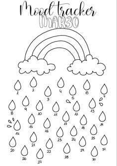 a printable coloring page with rain and rainbows