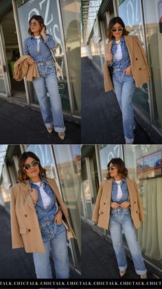 Cuffed jeans are the perfect  choice for this season if you're looking for some style inspiration. CHIC TALK will show you some tips and tricks for how to perfectly style a denim on denim look this winter, Follow for more women's denim, casual chic style, and more. Cuffed Denim Jeans Outfit, Denim Jeans Outfit, Cuffed Denim Jeans