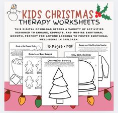 These fun Christmas-themed therapy worksheets are perfect for helping children and young adolescents explore feelings and express their emotions while celebrating the Holidays! Each activity is designed to promote emotional awareness, mindfulness, and coping skills in a fun and engaging way. This digital download includes: 1.Feelings Tree: A creative way to explore and express emotions through coloring, with the opportunity to track emotional changes over time. 2.Gingerbread Body Mapping: A fun Christmas Therapy Activities, Christmas Therapy, Xmas Activities, Christmas Printable Activities, Children's Mental Health, Self Esteem Activities, Healthy Coping Skills, Body Mapping, Express Emotions