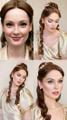 The long-awaited Season 3 Bridgerton tutorial is here! Francesca was so lovely, and I can’t wait to see where her character goes. Here’s how to recreate her beautiful half-up, half-down style, which reminds me of both Daphne Bridgerton and Belle from Beauty and the Beast! 💛  Save this for your next Bridgerton-themed party, Bridgerton Ball, Halloween, or the upcoming Holiday season—it’s a wearable, elegant transformation! Full makeup, hair & Bridgerton haul are live now on my youtube channel.  Bridgerton aesthetic | francesca bridgerton makeup | Francesca bridgerton hair | bridgerton hair | bridgerton hair tutorial | bridgerton updo | daphne bridgerton | daphne makeup tutorial | period drama | period drama makeup | bridgerton ball | bridertgon experience | regency | Jackie Wyers 1890 Makeup Look, Bridgerton Hairstyles With Tiara, Bridergton Hairstyle, Victorian Inspired Hair, Bridgerton Costume Ideas, Bridgerton Inspired Makeup, 1700s Makeup, Bridgerton Makeup Inspiration, Francesca Bridgerton Makeup