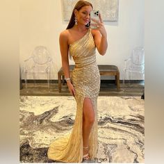 Cutout Prom Dress, Golden Prom Dress, Gold Dresses Long, Prom Gold, Gold Prom Dress, Matric Dance Dresses, Gold Formal Dress, Gold Prom, One Shoulder Prom Dress