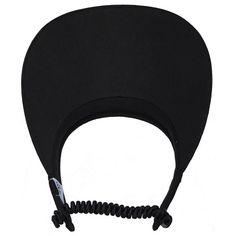 a black hat with a telephone cord attached to it's side and an ear plug in the middle