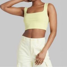 Nwt Women's Square Neck Tiny Tank Top - Wild Fable Crop Colors-Black And Also One Yellow Sizes S Is Black And Large Yellow 57% Cotton 38% Polyester 5% Spanish Casual Cropped Yellow Tank Top, Yellow Stretch Cropped Tank Top, Tiny Tank Top, Tiny Tank, Top Crop, Wild Fable, Fit Inspo, Cropped Tank Top, Yellow Black