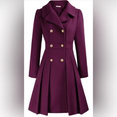 Grace Karin Women's Trench Coat Notch Lapel Double Breasted Thick A Line Pea Coats Jacket With Pockets. Nwt. Single Breasted Purple Outerwear For Fall, Purple Single-breasted Outerwear For Fall, Fall Purple Single Breasted Outerwear, Purple Long Sleeve Outerwear For Office, Purple Buttoned Workwear Outerwear, Purple Buttoned Outerwear For Work, Elegant Long Sleeve Purple Outerwear, Elegant Purple Outerwear For Fall, Elegant Purple Outerwear With Buttons