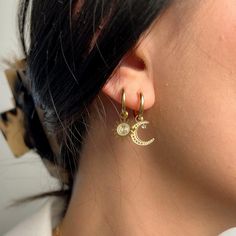 Our Starry Night Huggies are modern, edgy mini hoop earrings with a boho flair. Total Length: about 1 in. Hoop only: 1/2 in. Gold Plating on Stainless Steel. Waterproof. Mini Hoop Earrings, Ear Hook, Butterfly Earrings, Only 1, Gold Plating, Starry Night, Ear Cuff, Gold Plate, Hoop Earrings