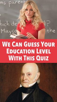 a woman standing in front of a chalkboard with the caption, we can guess your education level with this quiz