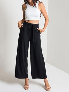 Middle-Waist Wide-Leg Sexy Pants – Owily Womens Palazzo Pants, Chiffon Pants, Mid Waist Pants, Long Trousers, New Pant, Loose Pants, Cropped Trousers, Fashion Mode, Pull On Pants