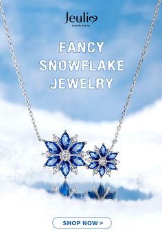 Every winter, we look forward to the first sight of a snowflake. Enjoy the beauty year round with this bewitching sterling silver snowflake necklace. The darling design highlights different-sized snowflakes made of twinkling white and blue stones, which enhances her beauty and refreshes her spirit. Snowflake Jewelry, Snowflake Necklace, Blue Stones, Silver Snowflakes, Marquise Cut, Blue Stone, Sterling Silver Necklaces, Jewelry Shop