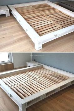 the bed frame is made out of pallets and has no mattresses on it