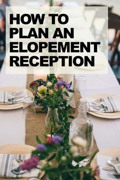 a table with flowers and place settings on it