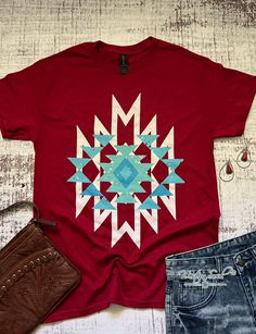 graphic tee Bohemian Red Cotton T-shirt, Red Cotton Trendy Shirt, Trendy Red Cotton Shirt, Bohemian Red Top With Graphic Print, Bohemian Red Graphic Print Tops, Red Bohemian Short Sleeve Tops, Red Bohemian Cotton T-shirt, Western Duster, Western T Shirts