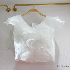 Lasaky - Elegant European Organza Layered Ruffle Collar Single-Breasted Slim Fit Short Blouse Short Blouse, Organza Top, Y2k Tops, Short Blouses, Short Shirt, Ruffled Collar, Ruffle Collar, Slim Fit Shorts, Short Shirts