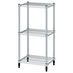 three tiered shelving unit with wheels on the bottom and one shelf below it