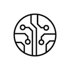 a black and white image of a circuit board in the shape of a circle on a white background