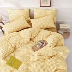 Yellow Comforter Set, Yellow Comforter, Plaid Comforter, Gingham Quilt, Fluffy Comforter, Modern Bed Set, Plaid Bedding, Duvet Cover Queen, Yellow Gingham