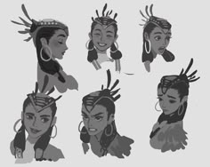 some drawings of native women with different hair styles