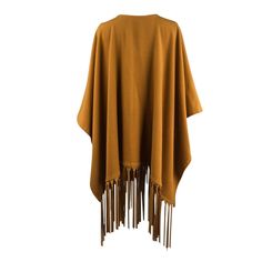 Guaranteed authentic rare Hermes unique vintage shawl/poncho with a dramatic leather fringe. Striking warm gold cashmere and wool large poncho styled shawl. Rich with long, lush leather fringes. The leather is supple, soft and fabulous in the matching color to the cashmere.Two pockets. Utterly amazing piece to live in. Fabric is cashmere and wool.Listing is for the shawl only - Belt not included.LIKE NEWBuy vintage Hermes online at mightychic for superior service and a seamless shopping experien Fall Fringe Cape Outerwear, Fringe Cape Outerwear For Fall, Winter Fringe Cape Shawl, Fringe Shawl Outerwear For Fall, Fall Shawl Cape With Fringe, Fringe Shawl Cape For Fall, Bohemian Tassel Cape For Fall, Bohemian Cape With Tassels For Fall, Fall Fringe Cape Poncho