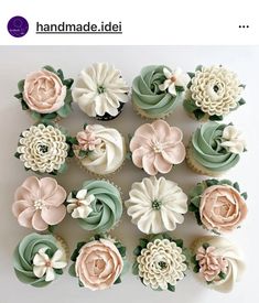 there are many cupcakes with flowers on them