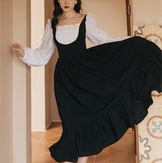 Welcome To Kukombo Official Store! Black Underbust Summer Dress, Black Square Neck Dress With Ruffles, Fitted Sleeveless Pinafore Dress With Ruffles, Black Underbust Corset Dress With Ruffles, Black Underbust Dress With Ruffles, Black Dress Vintage, Cottagecore Dresses, Cottagecore Clothes, Vintage Black Dress