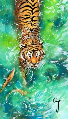 a painting of a tiger in the water