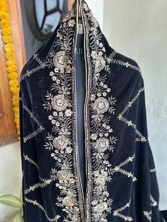 Embroidered Velvet Shawl | Bridal Shawl | Bridesmaid Shawl | Groom Shawl | Shawls and Wraps | Wedding Shawl | Wedding Gift | Wedding Cape. Black Traditional Wear With Gold Embroidery For Wedding, Elegant Wedding Dupatta With Gold Embroidery, Traditional Formal Dupatta With Gold Embroidery, Traditional Gold Embroidered Dupatta For Formal Occasions, Black Embroidered Traditional Wear For Wedding, Embroidered Black Traditional Wear For Wedding, Black Traditional Wear With Intricate Embroidery For Wedding, Formal Dupatta With Dori Work, Elegant Floral Embroidery Dupatta For Ceremony