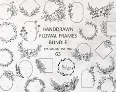 the hand drawn floral frames bundle is shown