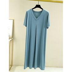 Season:Fall,Summer; Fabric:Modal; Sleeve Length:Short Sleeve; Gender:Women's; Nightwear Style:Pajamas,Nightgown,Nightshirt,Dress; Style:Soft,Simple,Casual; Elasticity:Micro-elastic; Occasion:Daily,Bed,Home; Age Group:Adults; Function:Breathable; Pattern:Pure Color; Neckline:V Wire; Listing Date:07/26/2023; Length:; Bust: Blue Short Sleeve Nightgown For Bedtime, Casual V-neck Nightgown, Solid V-neck Nightgown For Sleep, Sleepwear Women Nightgowns, Solid Color V-neck Nightgown For Bedtime, Cotton V-neck Nightgown For Bedtime, Women's Nightgowns, Night Shirt, Pure Color