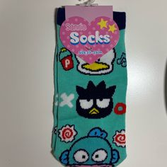 Brand New. One Pair. Badtz Maru, Hangyodon And Pekkle Socks. Badtz Maru Merch, Cute Green Socks For Stocking Stuffers, Blue Sanrio, Sanrio Accessories, Badtz Maru, Green Frog, Toe Socks, Birthday List, No Show Socks