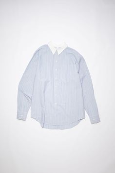 Acne Studios - Striped cotton shirt - Blue/white White Button-up Shirt With Striped Cuffs, White Shirt With Striped Collar For Work, Pinstripe Shirt With Striped Collar, White Collared Shirt With Contrast Stripes, Classic Collared Shirt With Contrast Stripes, Collared Cotton Shirt With Contrast Stripes, Cotton Collared Shirt With Contrast Stripes, Collared Shirt With Contrast Stripes For Work, Daywear Tops With Striped Spread Collar