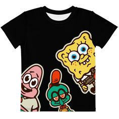 a black t - shirt with cartoon characters on it